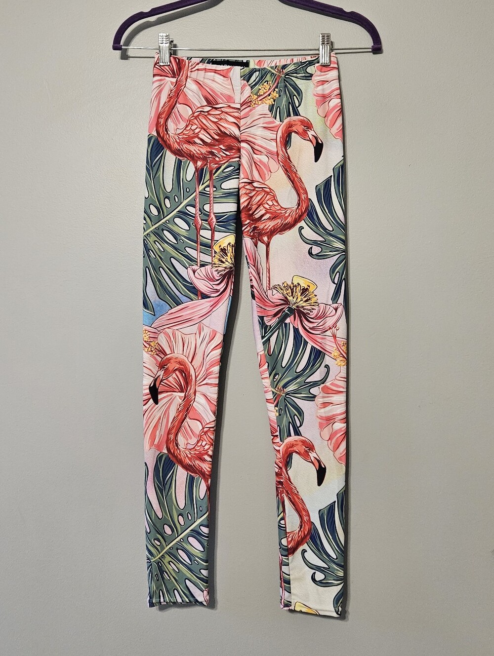 Flamingo Tropical Print Leggings - Pink Palm